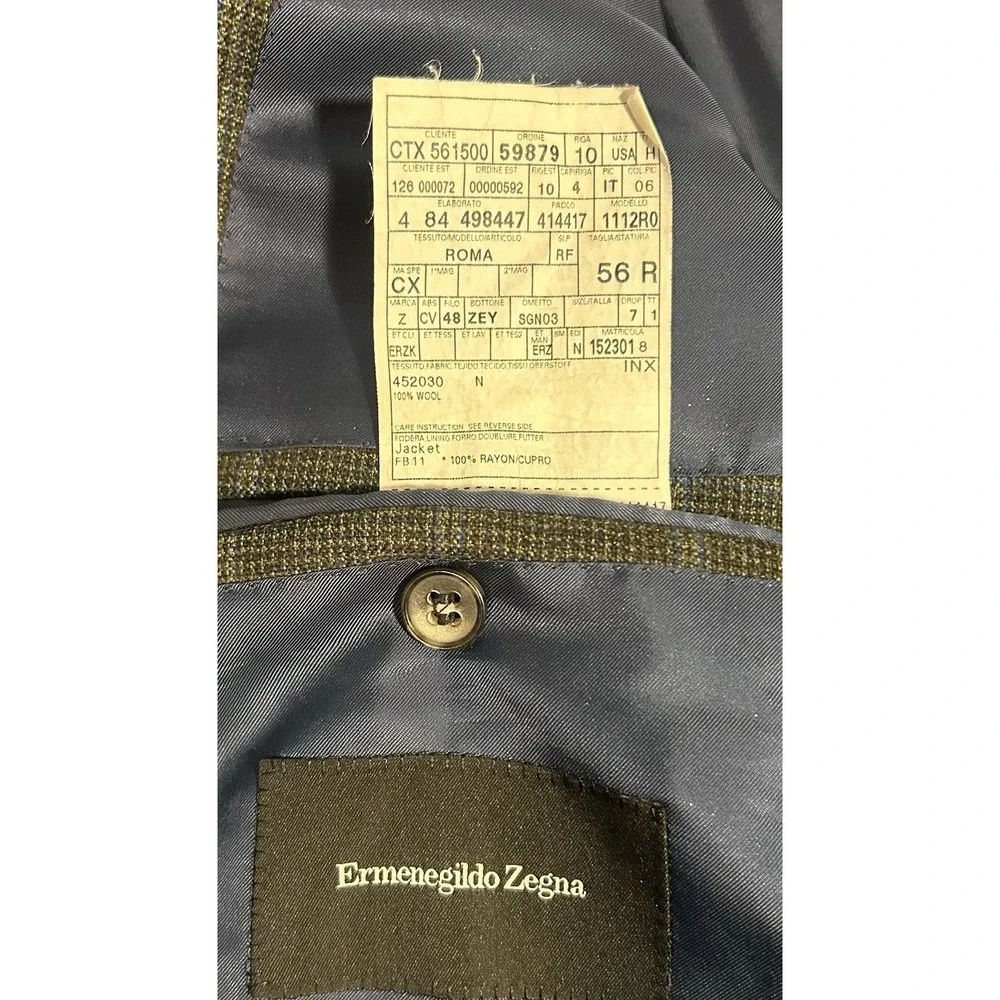 Ermenegildo Zegna Blazer Roma Gray Blue Windowpane Wool Sport Coat Mens Sz 46R